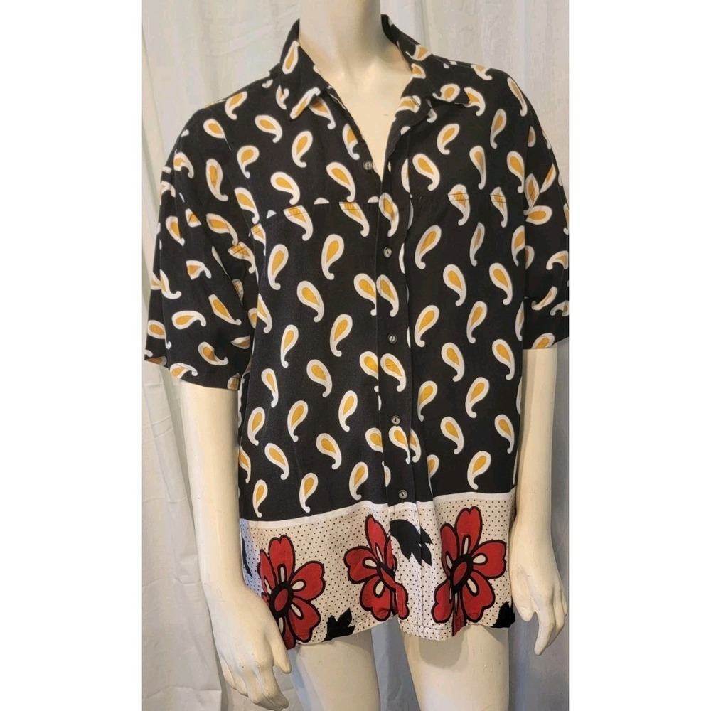 Vtg Y2K Esprit Womens S button Down Paisley Tropical Floral 80's Oversized Retro